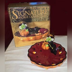 Witch Treat Bowl Halloween Vintage Signature Home Collection Pumpkin Candy Bowl